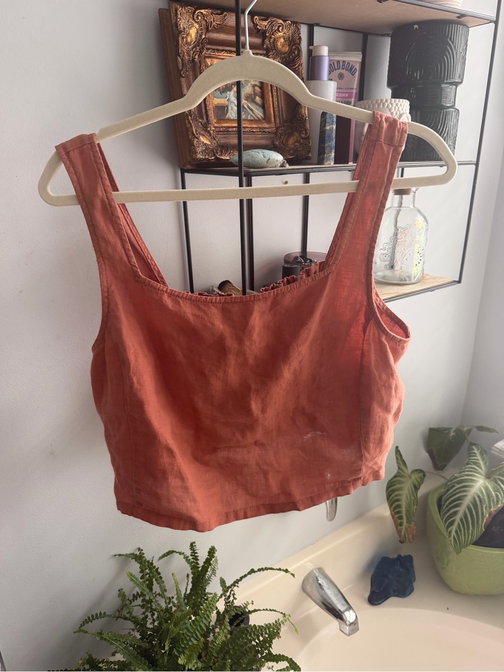 Lou & Grey 100% Linen Cropped Tank Top Terracotta Rust Boho Size M